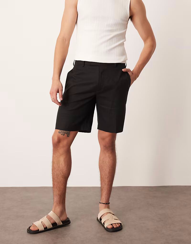 

Шорты прямого кроя из льняной смеси ASOS DESIGN черного цвета