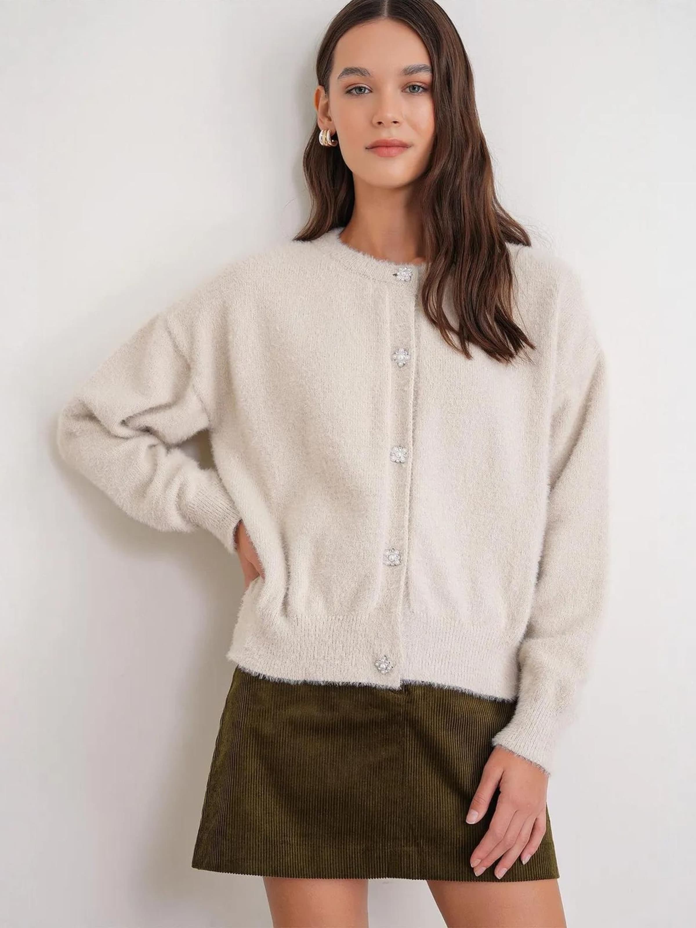 

MixRay Вязаный кардиган светло-бежевого цвета