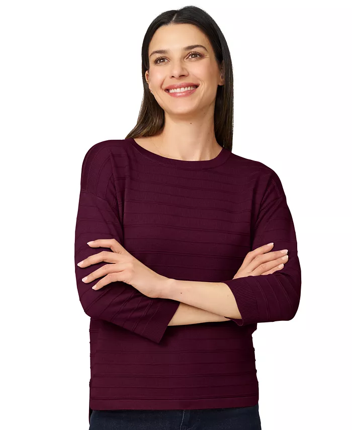 

Женский свитер в рубчик с османской резинкой и круглым вырезом, рукава 3/4 Melissa Paige, красный