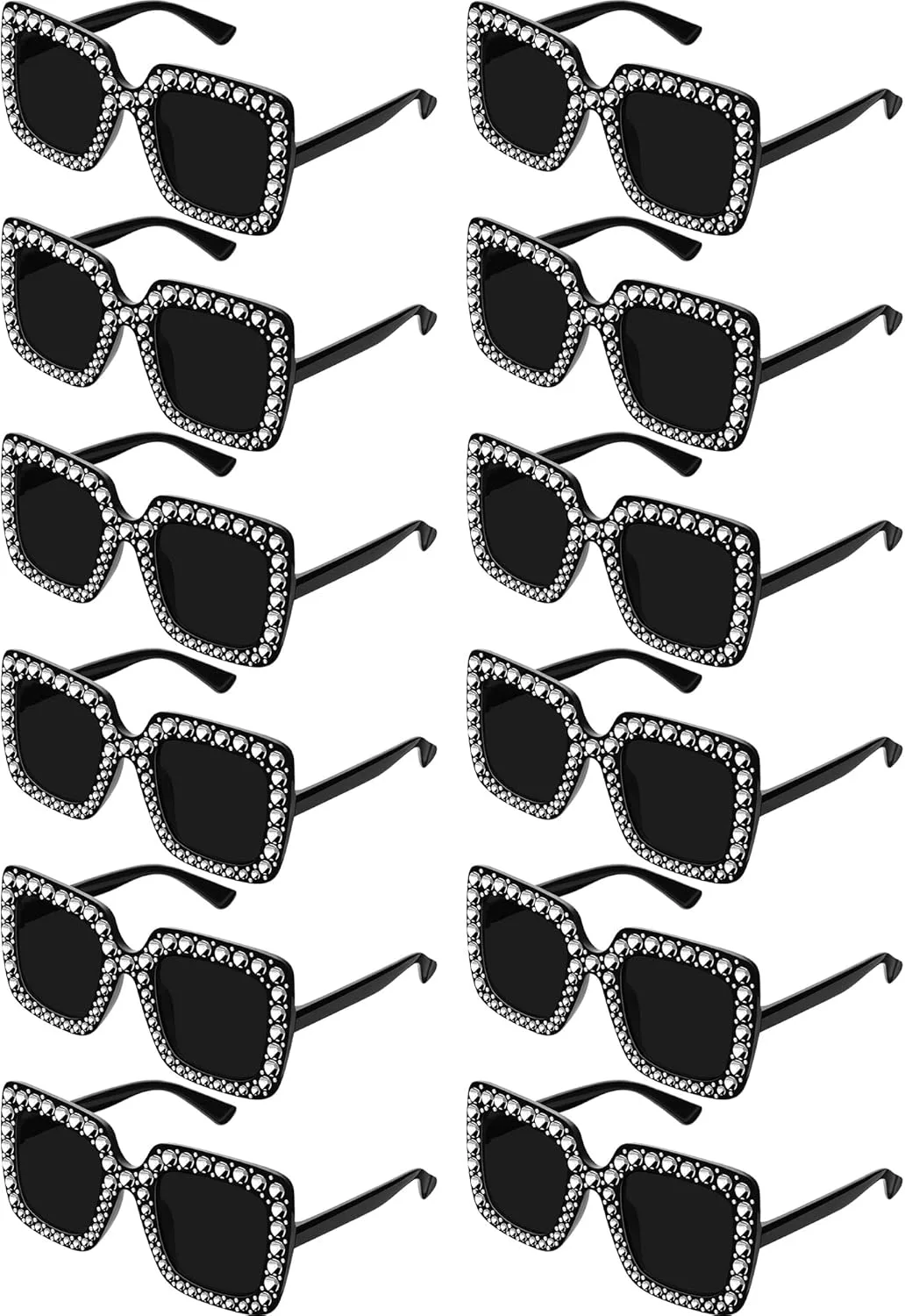 

Flutesan 12 пар женских диско-солнцезащитных очков с кристаллами, больших размеров, в стиле 70-х, со стразами и бриллиантами, ретро-очки для рейв-фестивалей, Black