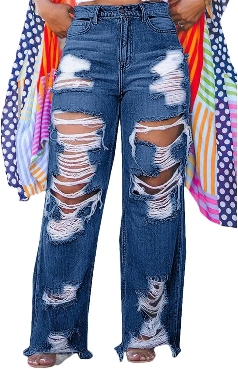 

Джинсы Baggy для женщин Straight Boyfriend Flare Wide Leg High Waisted Distressed Ripped Denim Pants Y2k cu4eve