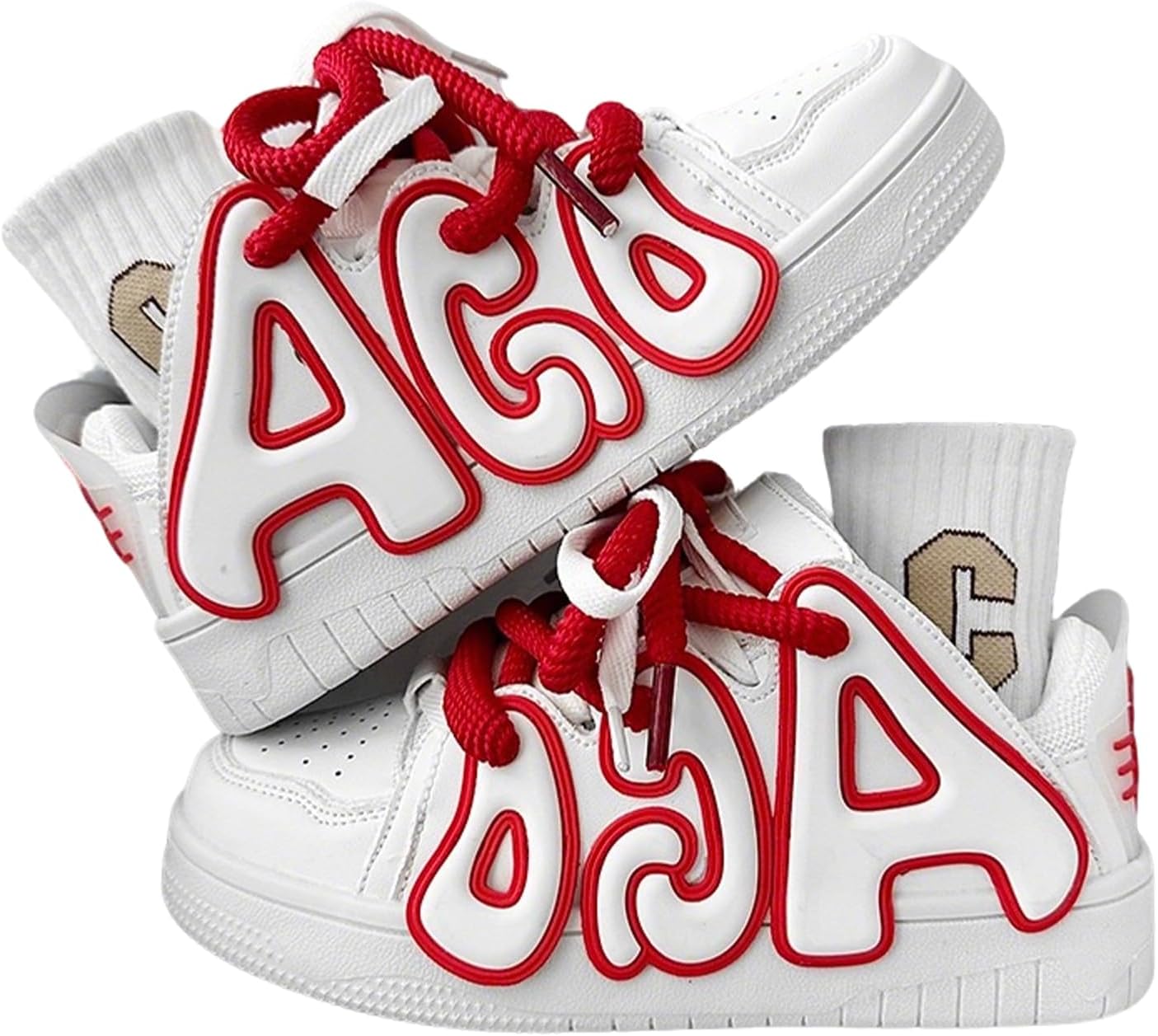 

Кроссовки на платформе ZQW Chunky унисекс для женщин и мужчин, шнуровка, дизайн с буквами, неоновый контрастный цвет, объемная форма, кеды для скейтборда и повседневной носки, белый/красный
