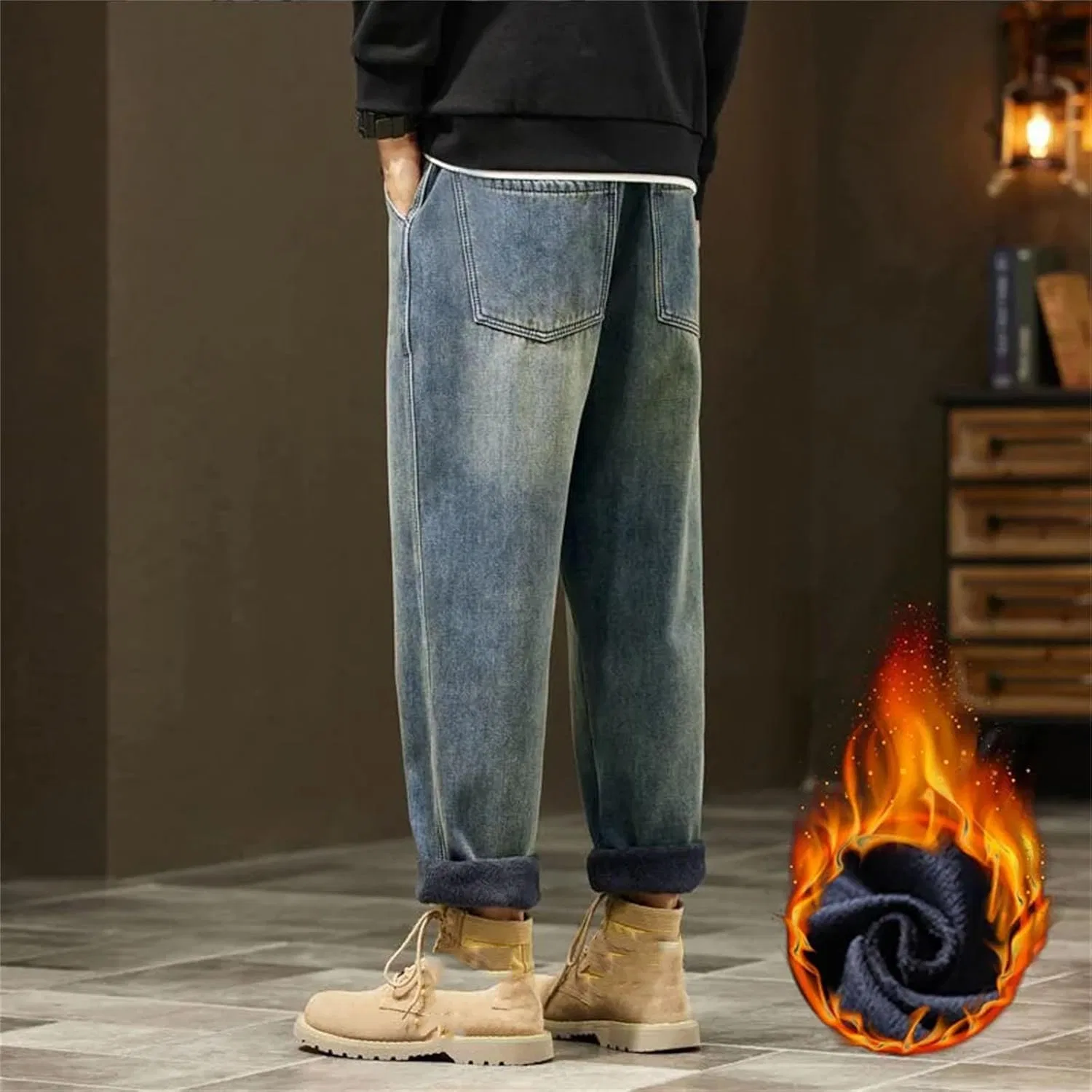 Джинсы свободные Men's Velvet Harun, хуайцзюлань — фото 4