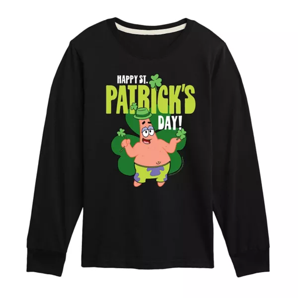 

Мальчики 8-20 футболка с длинным рукавом SpongeBob Happy St Patrick's Day Nickelodeon, черный