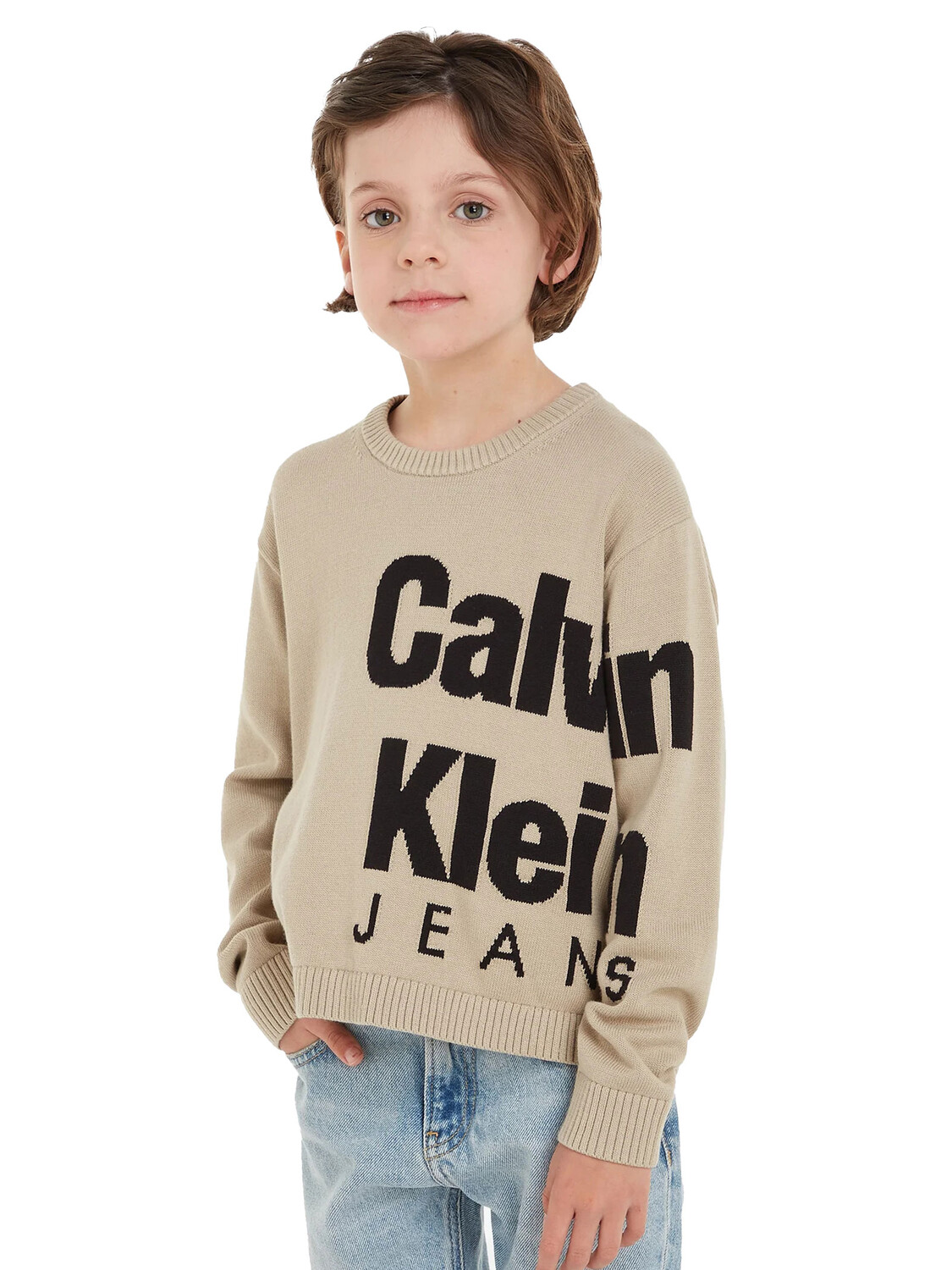 

Calvin Klein Свободный детский свитер, черный/бежевый