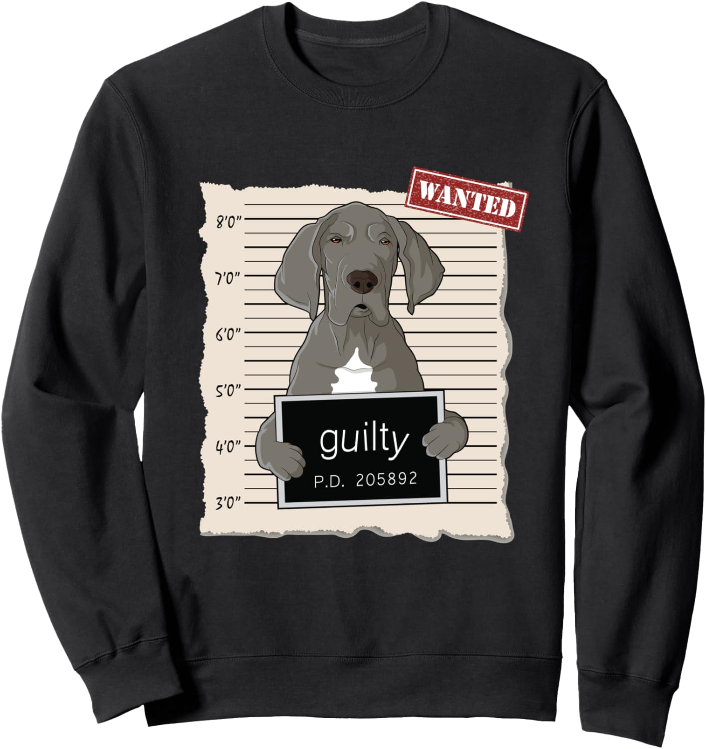 

Толстовка с изображением немецкого дога и надписью «Виновная собака» Bad Dog Mug Shot Great Dane, черный