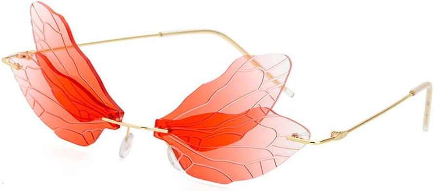 

Солнцезащитные очки без оправы «Стрекоза» для женщин, модные солнцезащитные очки с крыльями для мужчин, забавные солнцезащитные очки для вечеринок, унисекс, уникальные очки WNCKSQ, C10redwhitegradient