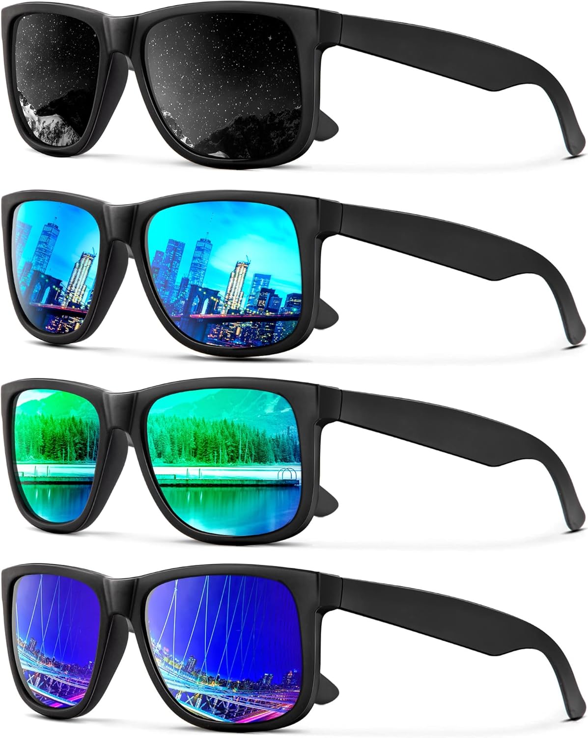 

Солнцезащитные очки KALIYADI для мужчин и женщин, поляризованные, классическая матовая черная оправа, защита от УФ-излучения, комплект из 3 штук, Black + Ice Blue + Green + Dark Blue