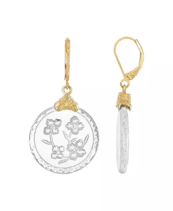 

Серьги с цветами из немецкого стекла золотистого оттенка с гравировкой 2028, clear