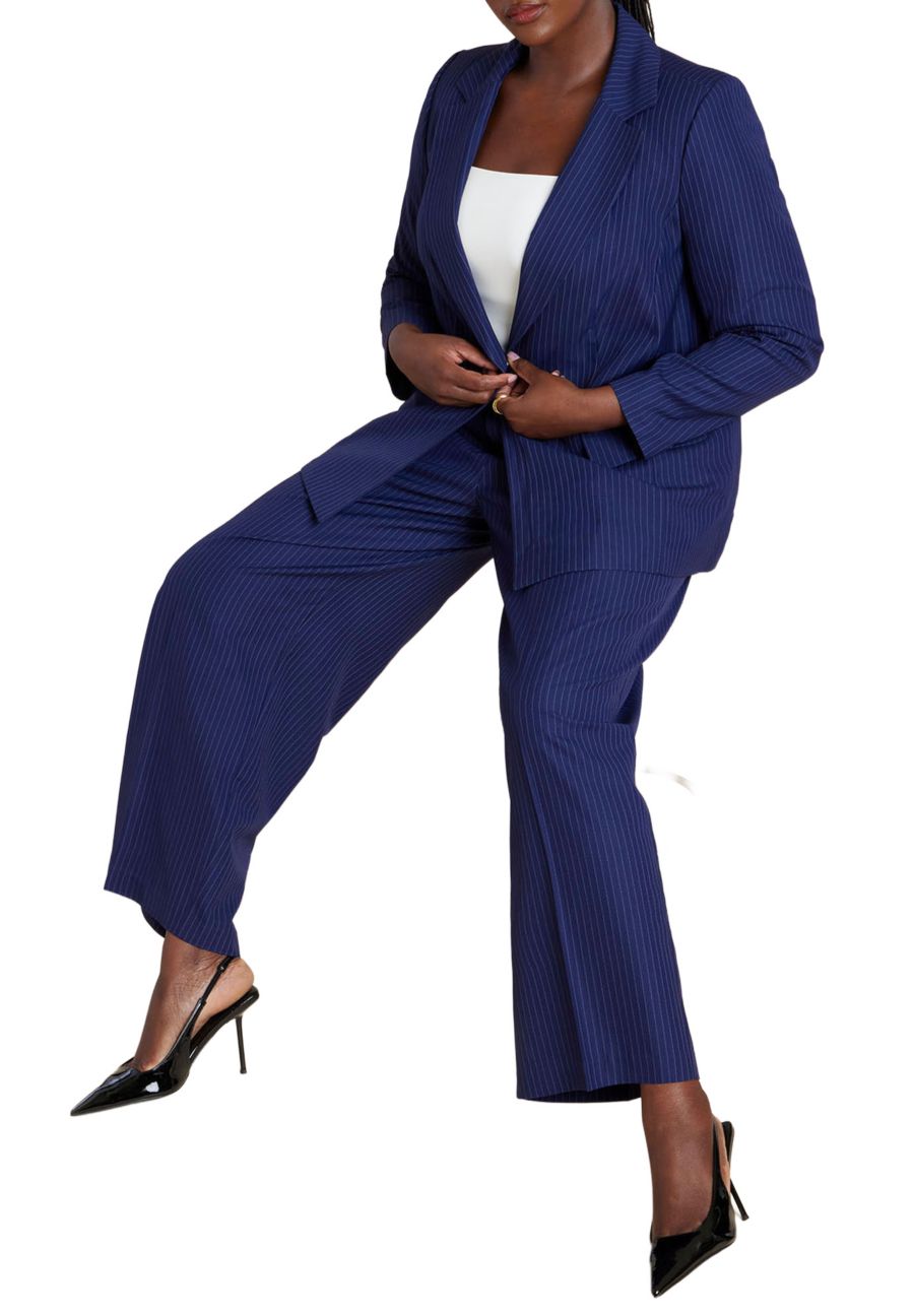 

Женские брюки в тонкую полоску больших размеров ELOQUII, Navy pinstripe