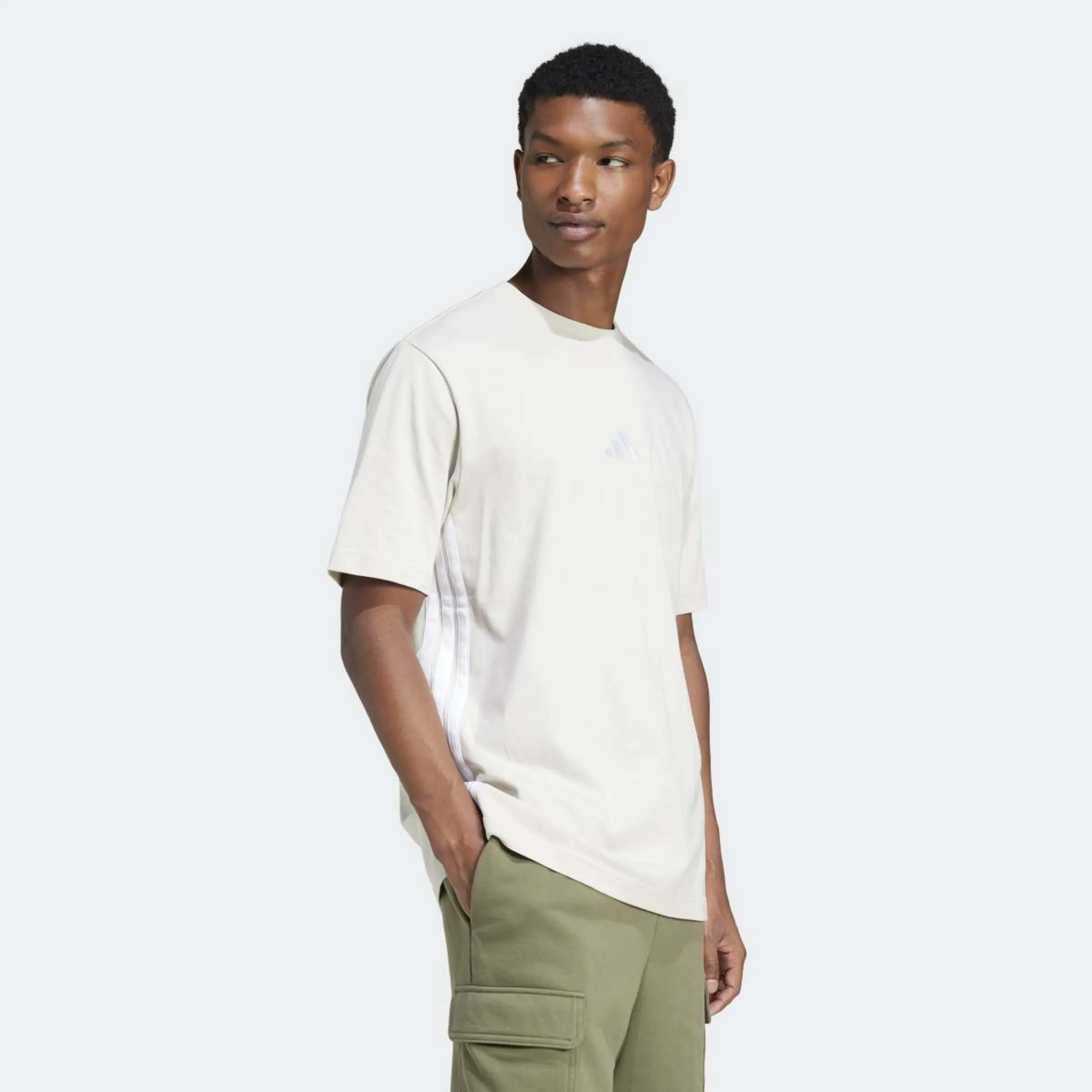 Мужская футболка Essentials Single Jersey с тремя полосками Adidas, серый — фото 3