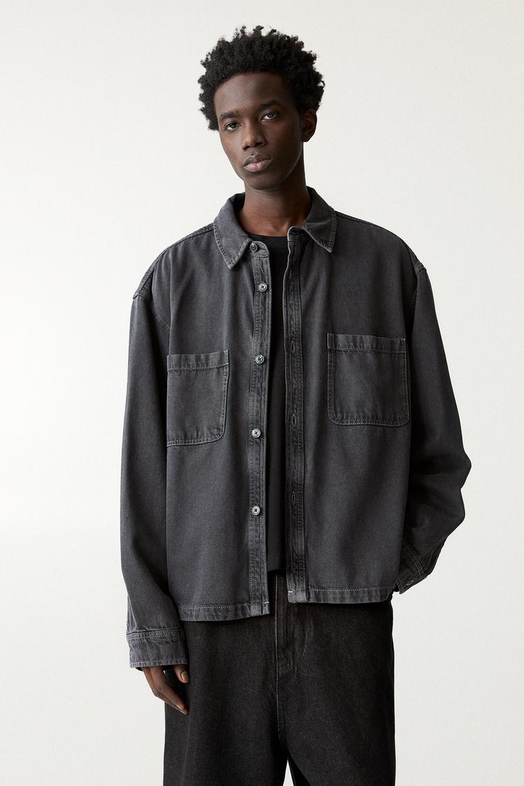

Верхняя рубашка с контрастными швами Pull And Bear, серый