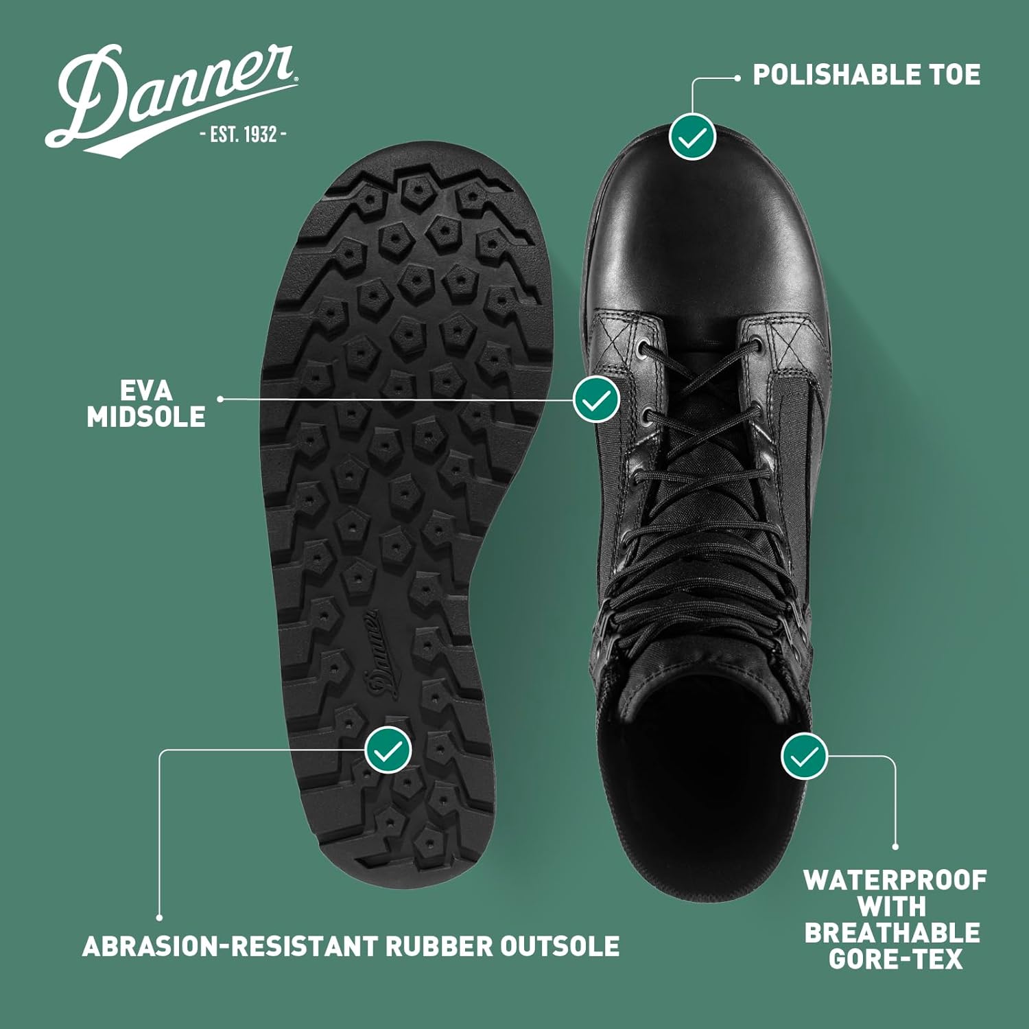 Тактические ботинки Danner Tachyon Gore-Tex 8” для мужчин - водонепроницаемая кожа полного зерна и нейлон 500D с быстрыми шнурками, комфортной стелькой и противоскользящей подошвой Name ‎Danner — фото 4