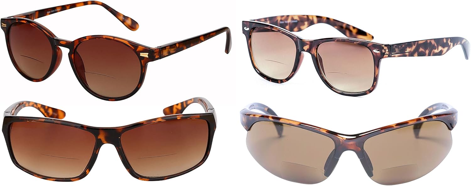 

«Ансамбль» — набор из 4 пар наших самых популярных бифокальных солнцезащитных очков для чтения для мужчин и женщин с максимальной защитой от УФ-излучения Mass Vision, Tortoise