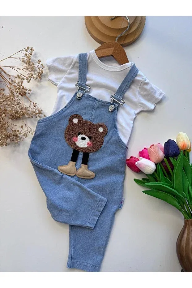 Детский комбинезон для девочек хлопковый комплект Bear embroidered Baby Buu, White — фото 3