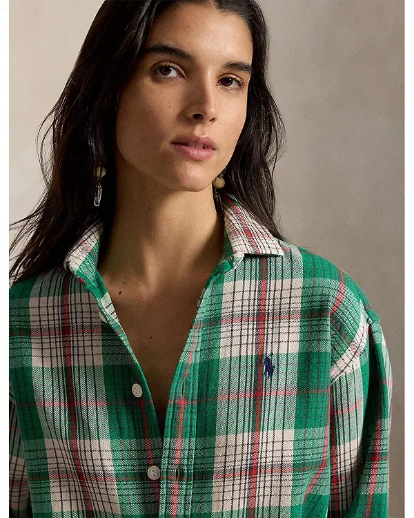 Женская рубашка свободного кроя с принтом Ralph Lauren, Green/Cream Multi — фото 4
