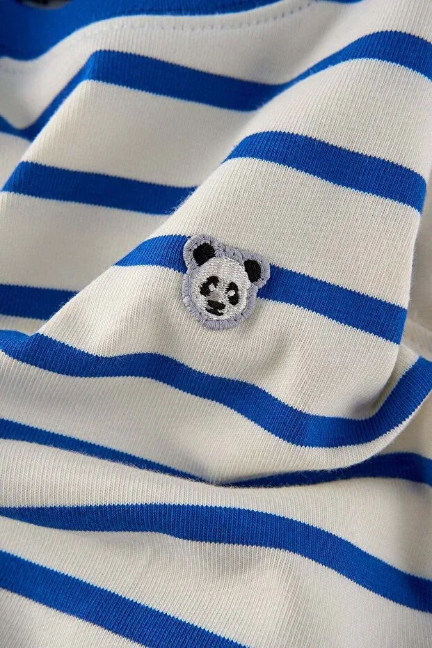 Детская футболка с принтом Panda Kids Heavyweight T-Shirt Reflect Studio, Navy Blue / Ecru — фото 2