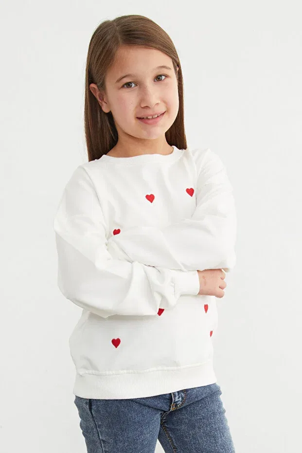 Детские свитшот для девочек с принтом Heart Fulla Moda, Ecru — фото 3