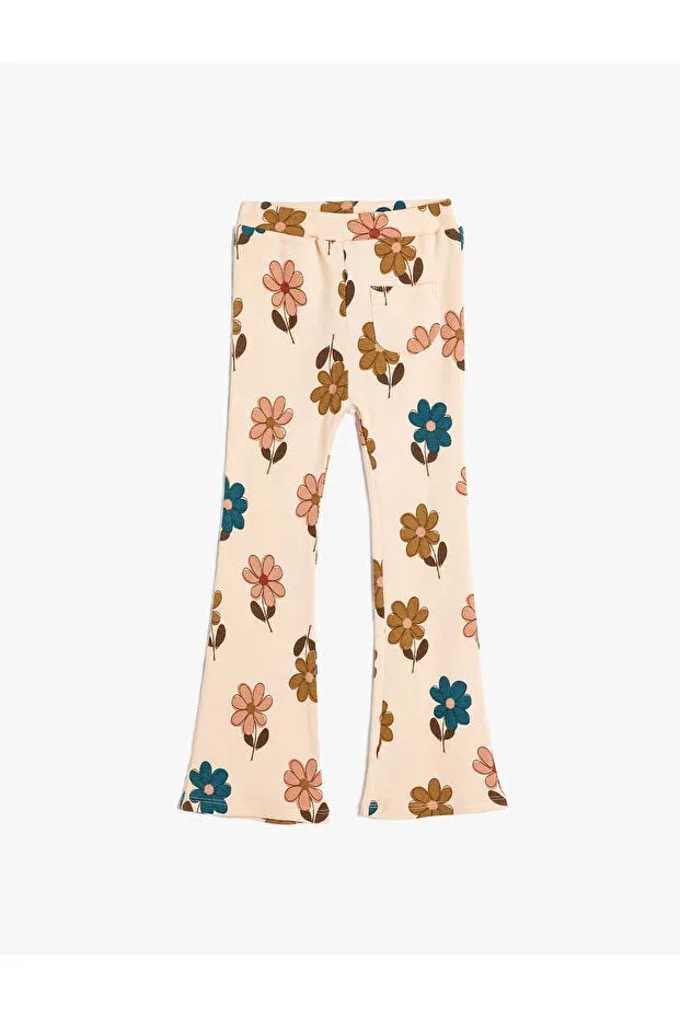 Детские леггинсы для девочек с принтом Floral Print Ribbed Cotton Koton, Pink Patterned — фото 2
