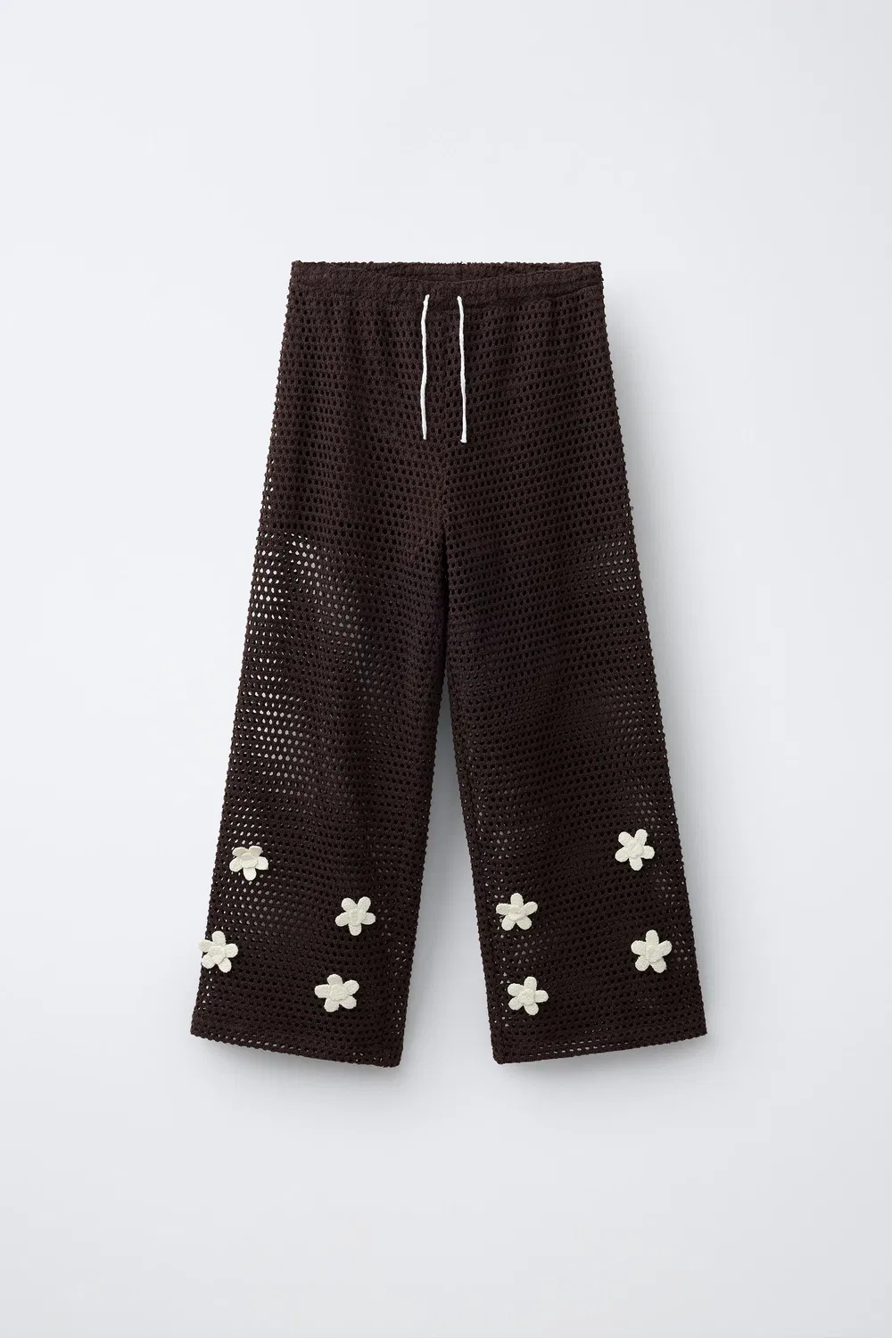 ШИРОКИЕ ВЯЗАНЫЕ КРЮЧКОМ БРЮКИ С ЦВЕТОЧНЫМ ПРИНТОМ ZARA, Brown