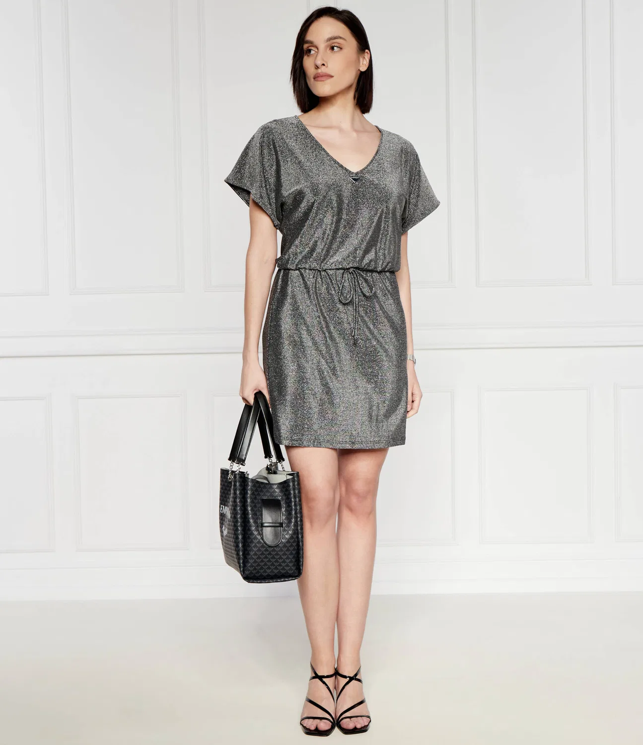 Платье из металлизированной ткани Emporio Armani, Argento — фото 2