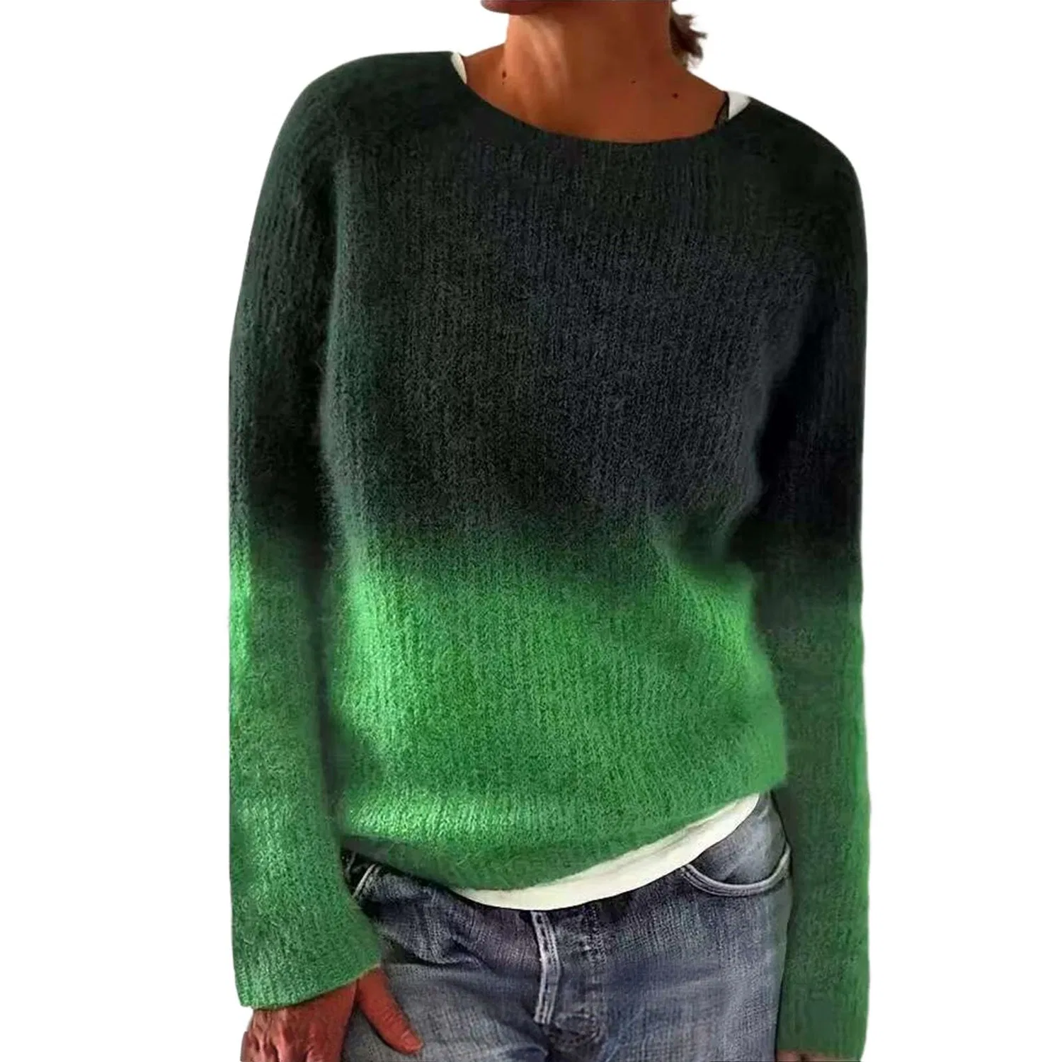 Женский свитер с принтом Retro Knitted Sweater with Isle Print, Light Green