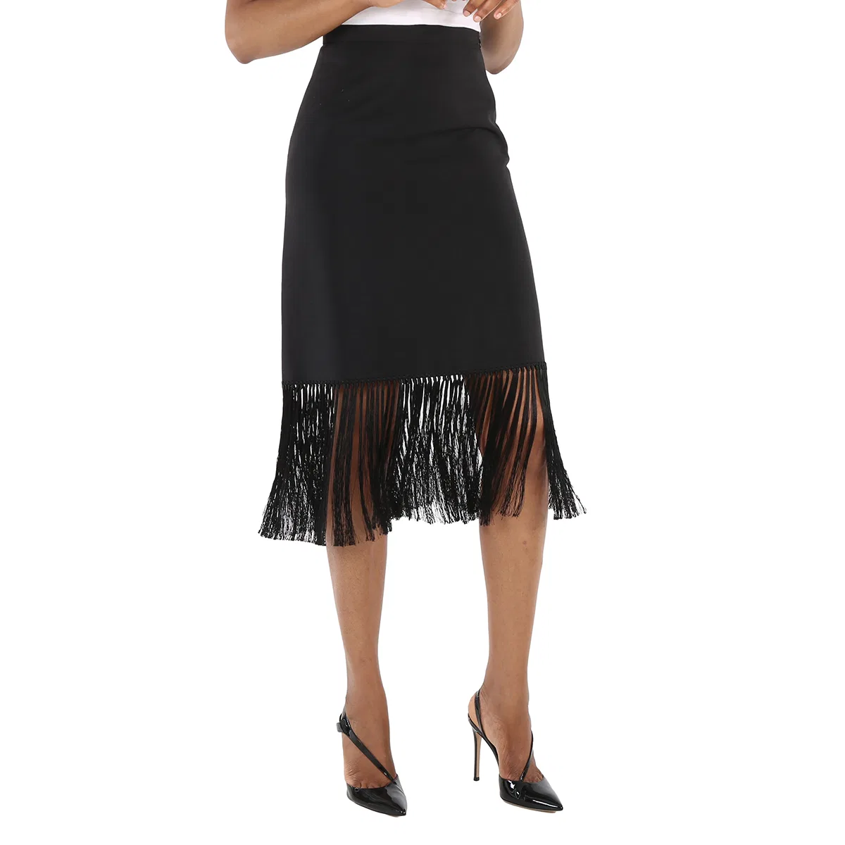 Юбка-трапеция из шерсти мохера с бахромой Black Mohair Wool A-line Fringed Skirt Burberry, Black — фото 2