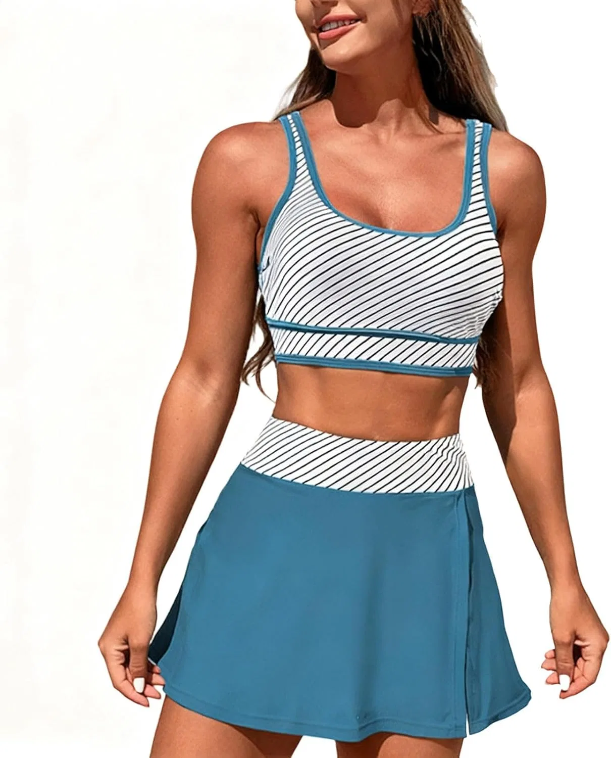 Женский танкини-купальник с контролем живота High Waisted Bikini Sets, Blue