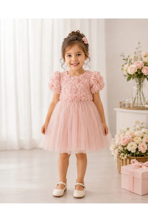 Детское платье для девочек с коротким рукавом 2Kids2Mom, Powder Pink — фото 2