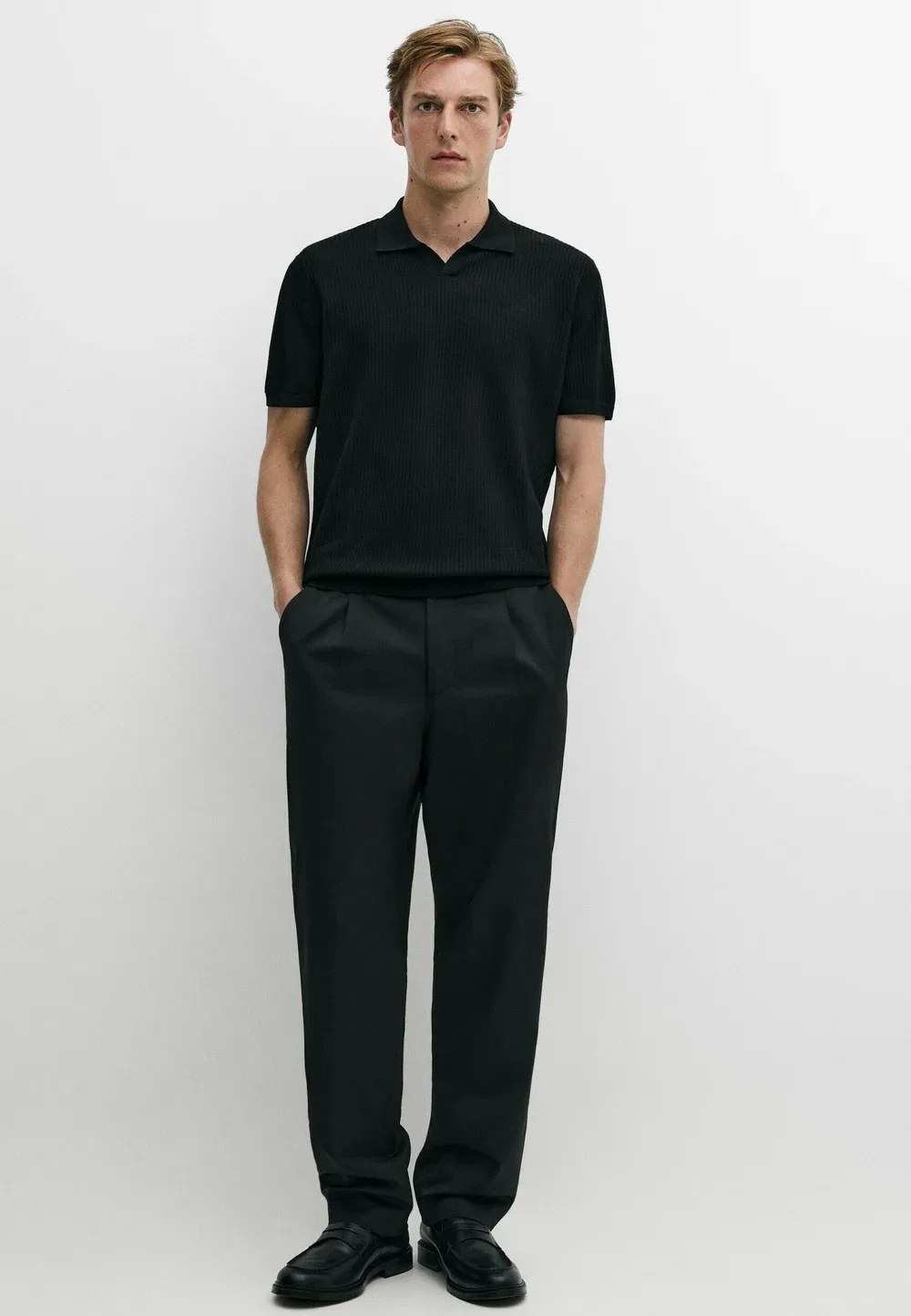 Поло с коротким рукавом из шерстяной смеси - рубашка поло Massimo Dutti, Black — фото 2
