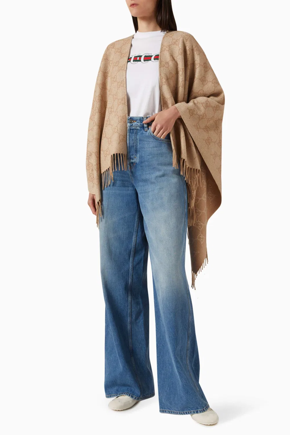 Пончо с бахромой GG Cashmere Lamé Gucci — фото 2