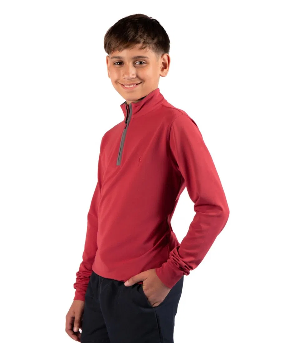 Свитшот с четверть-молнией Micro Grid Textured Performance Tailorbyrd, Sunwashed Red — фото 3