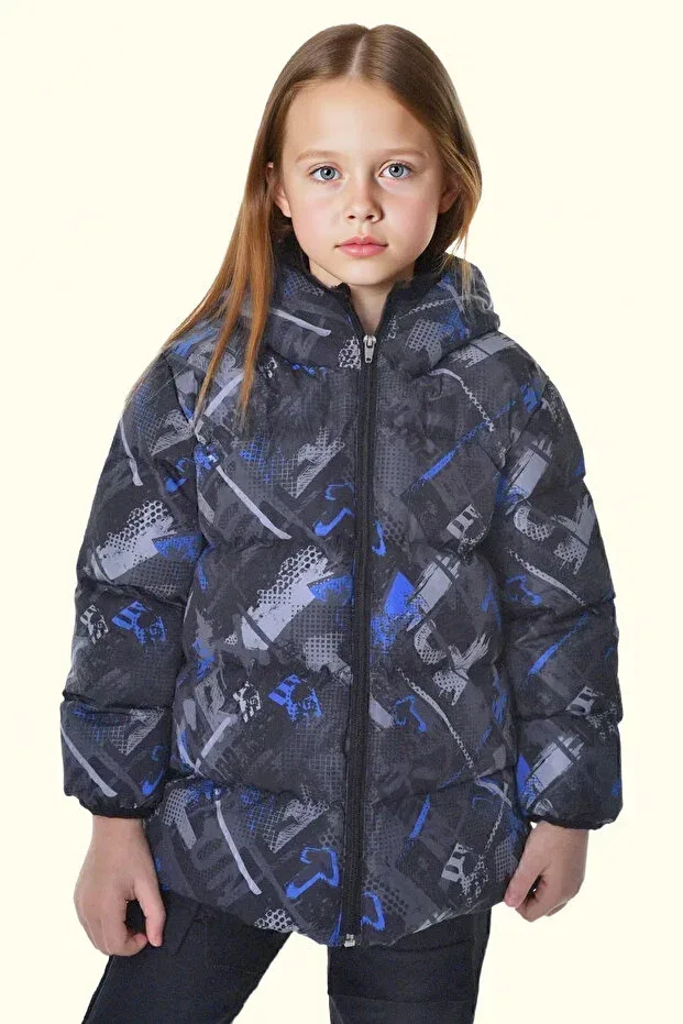 Детское зимнее пальто для девочек с принтом digital pattern Freemen, Black