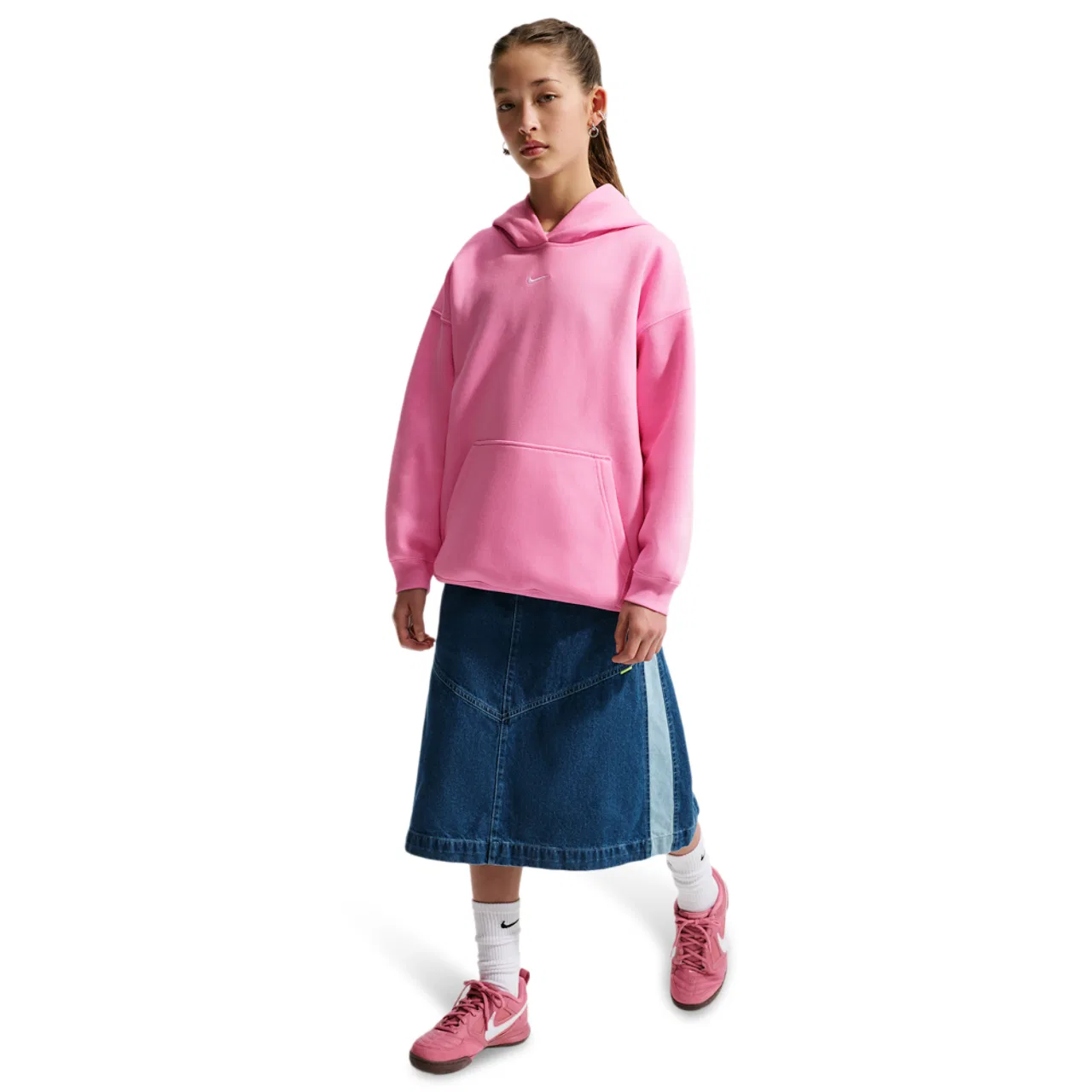 Детский свитшот оверсайз с флисом Nike NSW Studio Fleece OS PO Hoodie, Pink Rise/White — фото 4