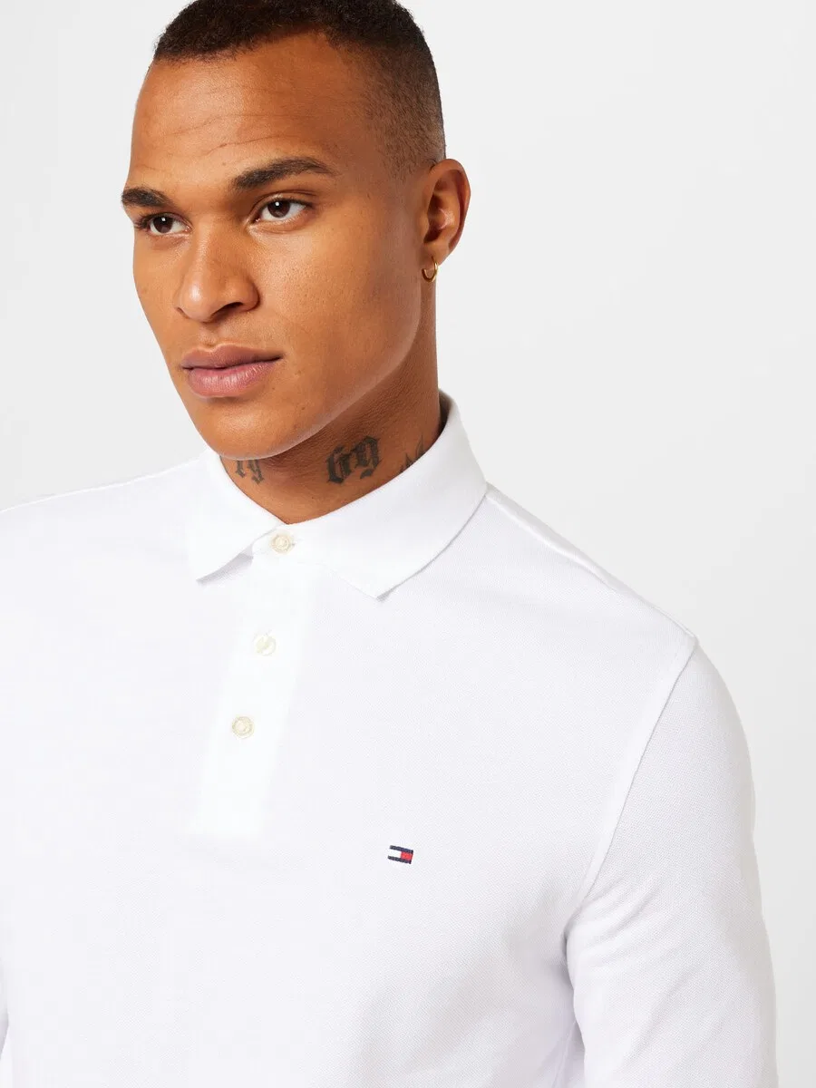Рубашка TOMMY HILFIGER '1985 SLIM LS POLO' белого цвета — фото 2