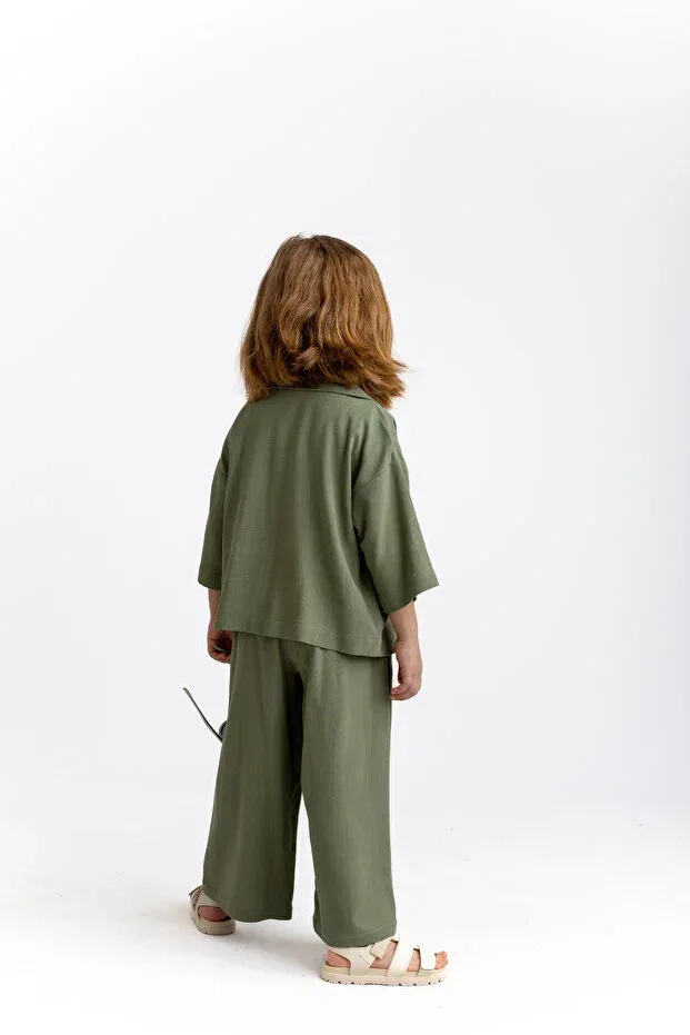 Детская куртка для девочек хлопковая с коротким рукавом Oliven The Kid, Khaki — фото 4