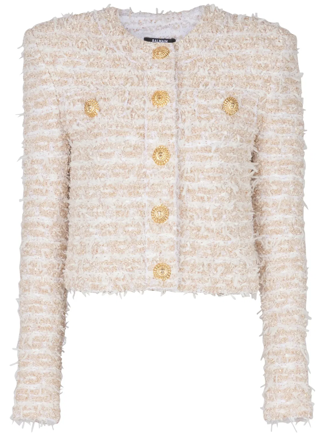 Короткий жакет из твида Balmain, нейтральные
