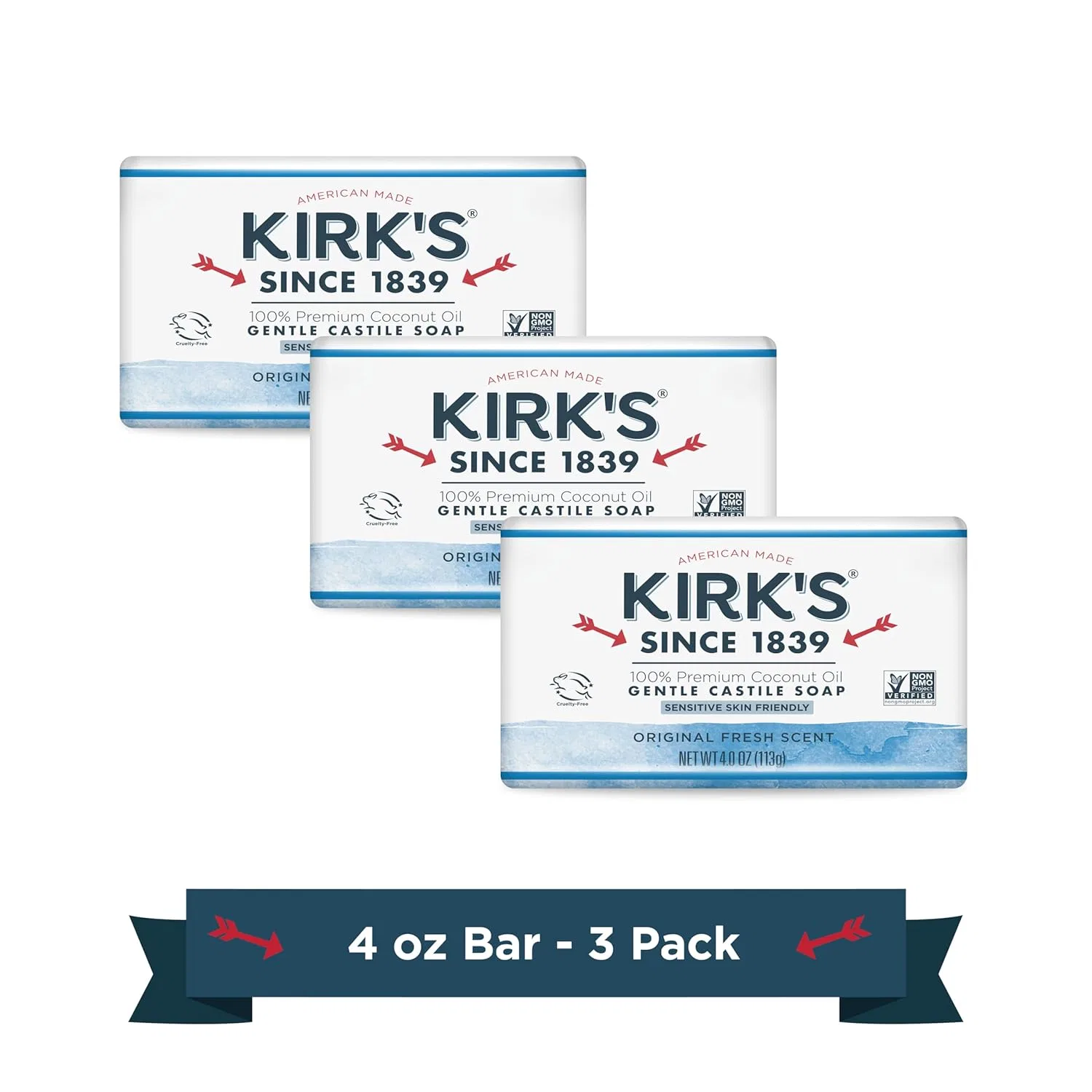 Мыло твердое Kirk's Original Coco Castile, 3 шт, Coconut