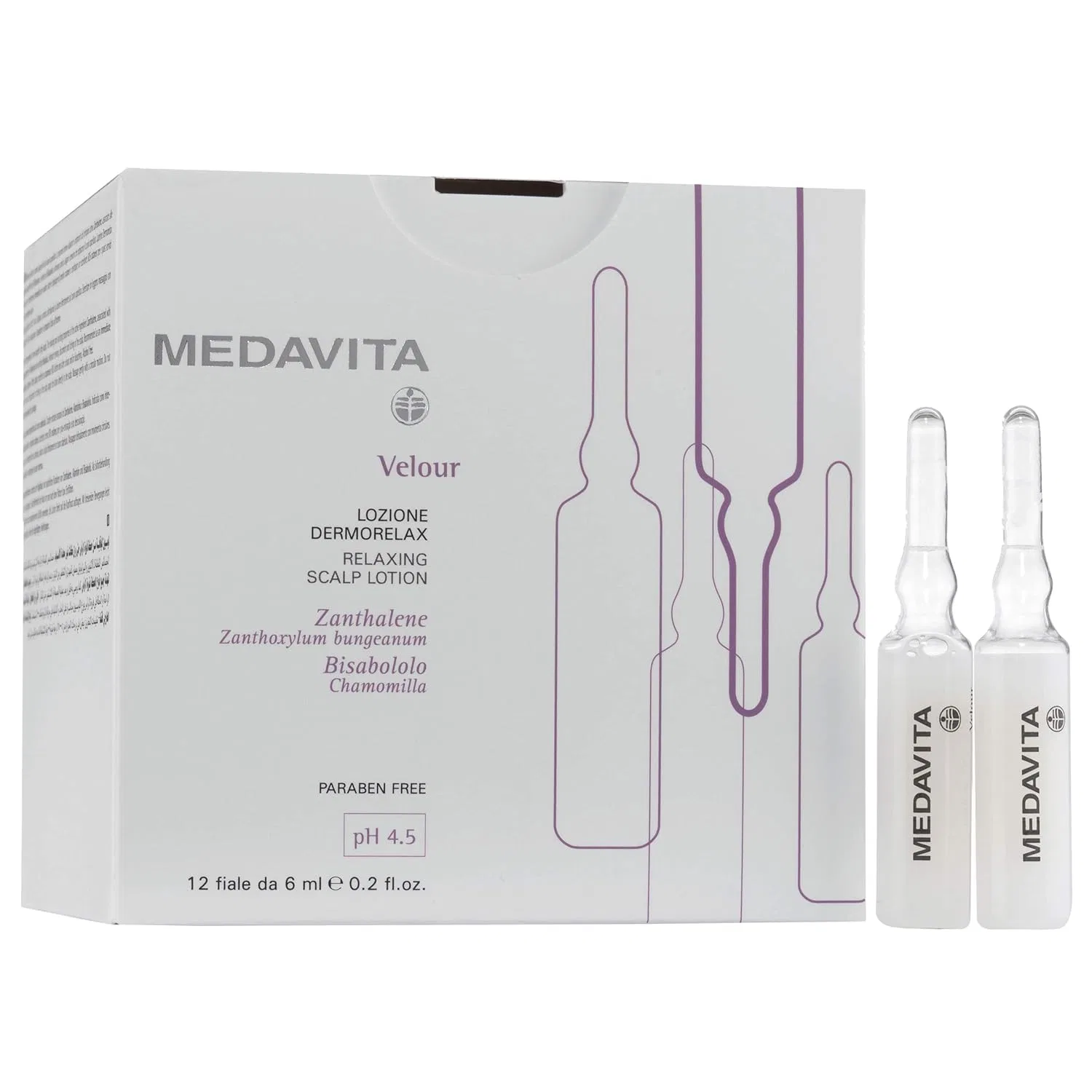 Лосьон для кожи головы успокаивающий Medavita Velour Dermorelax pH 4.5, 12 шт по 6 мл