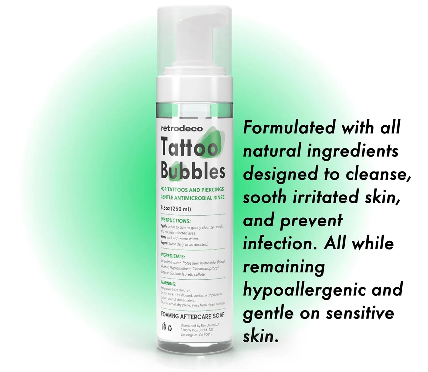 Пенящееся мыло для тату и пирсинга RetroDeco Tattoo Bubbles, 8.5 fl oz — фото 4