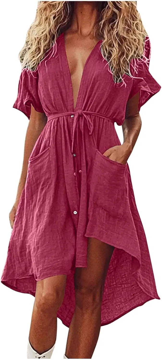 Женское свободное платье-рубашка Oversized Shirt Dress, Wine