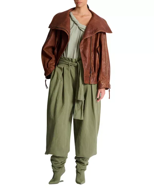 Женские брюки из твила с высокой посадкой Twill high-waisted trousers Balmain, зеленый — фото 2