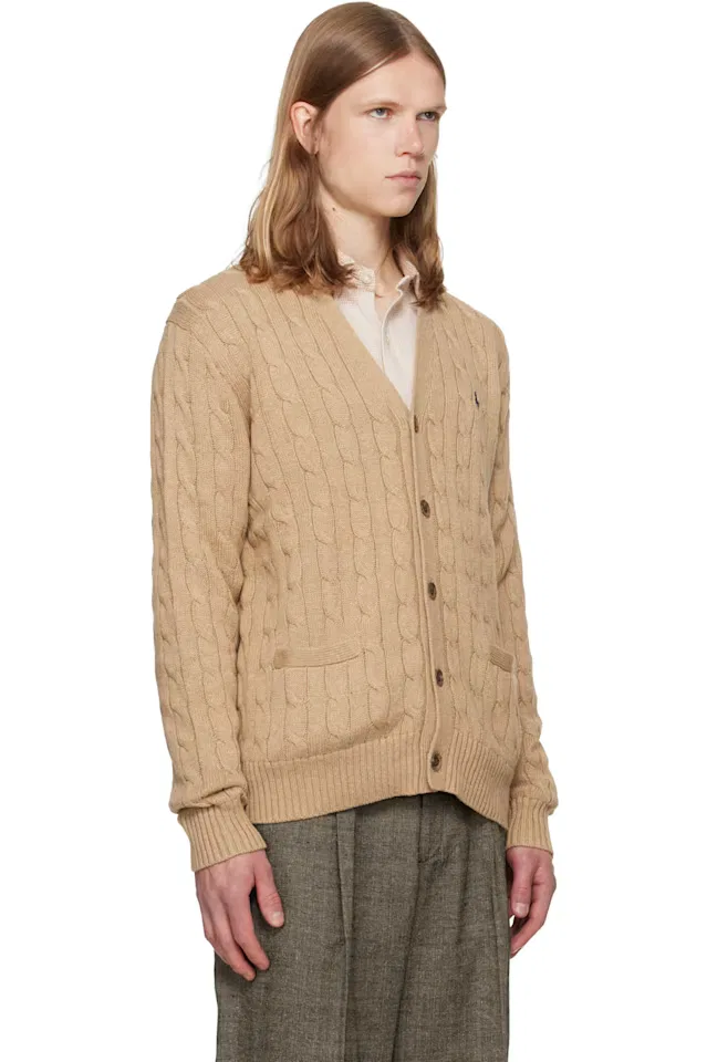Хлопковый кардиган крупной вязки бежевого цвета Polo Ralph Lauren — фото 2