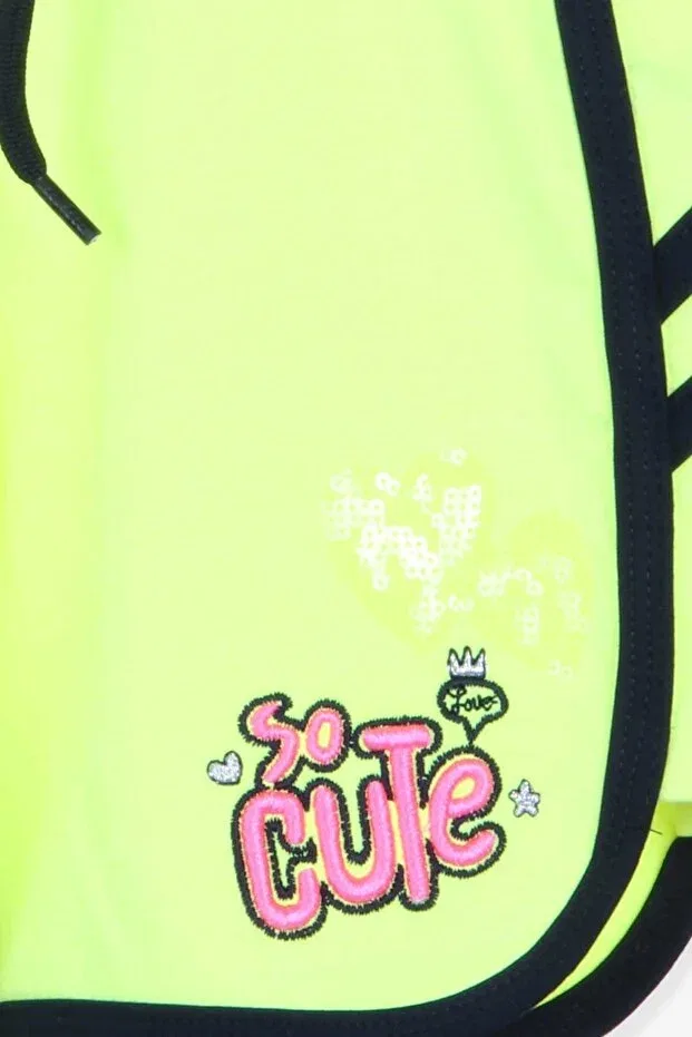 Детские шорты для девочек с принтом Girl's shorts with sequin heart Breeze, Neon Green — фото 3