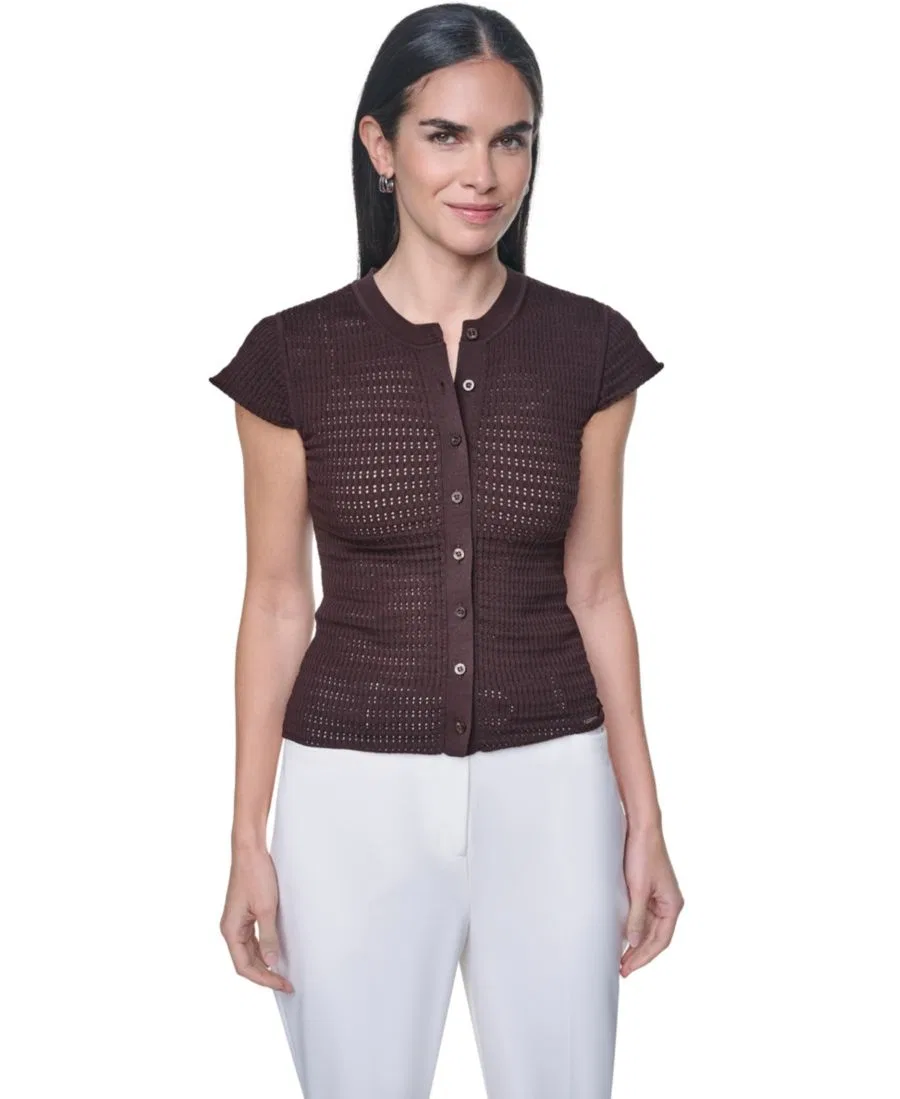 Свитер с коротким рукавом Petite Cap-Sleeve Sweater Calvin Klein, Coffee Bean