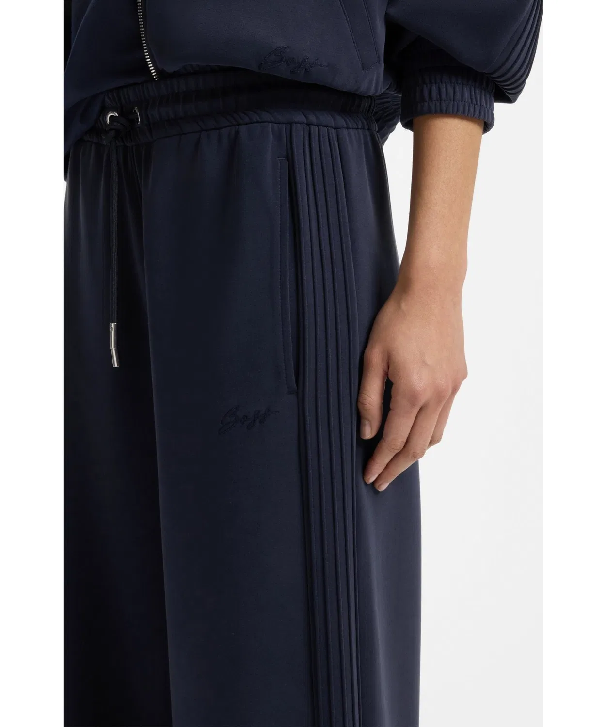 Женские широкие спортивные брюки с логотипом BOSS, Dark Blue — фото 2