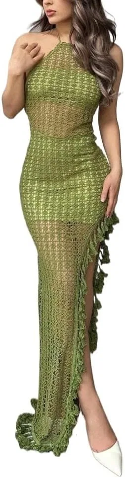 Женское пляжное платье макси с высокой талией Bodycon, Green