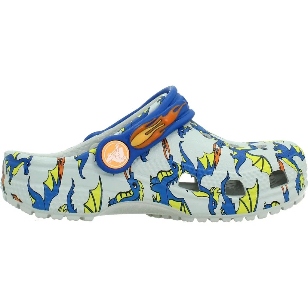 Детские сандалии с принтом Classic Dragon Graphic Clog Crocs, Weiss Konigsblau — фото 4