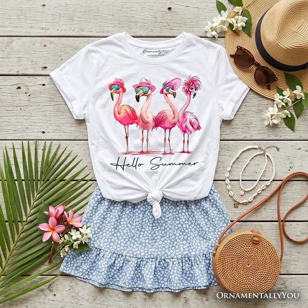 Детская футболка для девочек с принтом Hello Summer Flamingo OrnamentallyYou, White