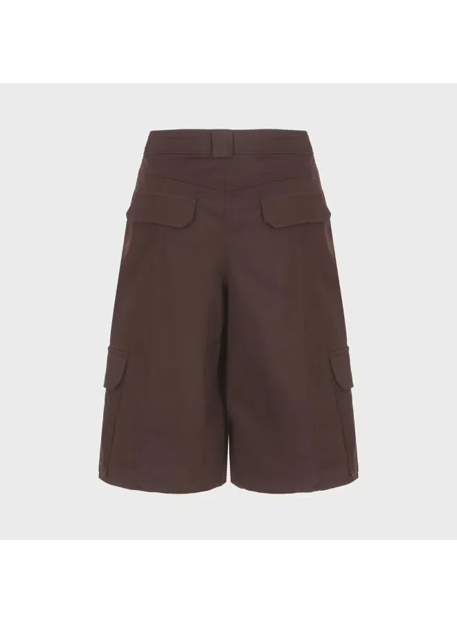 Шорты-бермуды хлопковые с большими карманами Zara, коричневый — фото 3